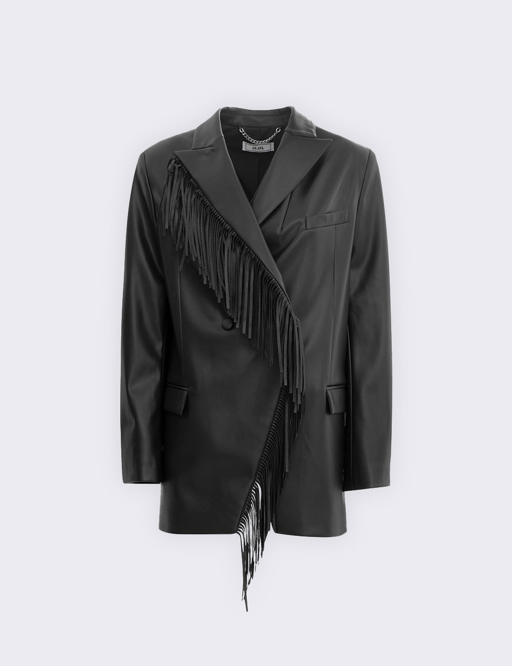 Over leather jacket with fringes