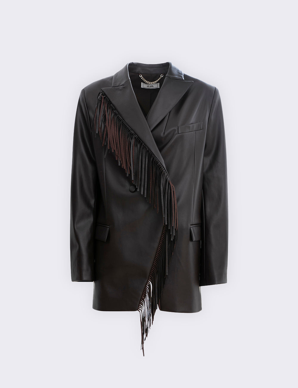 Over leather jacket with fringes