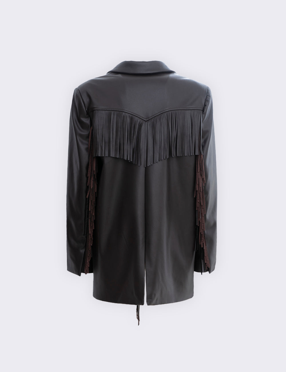 Over leather jacket with fringes