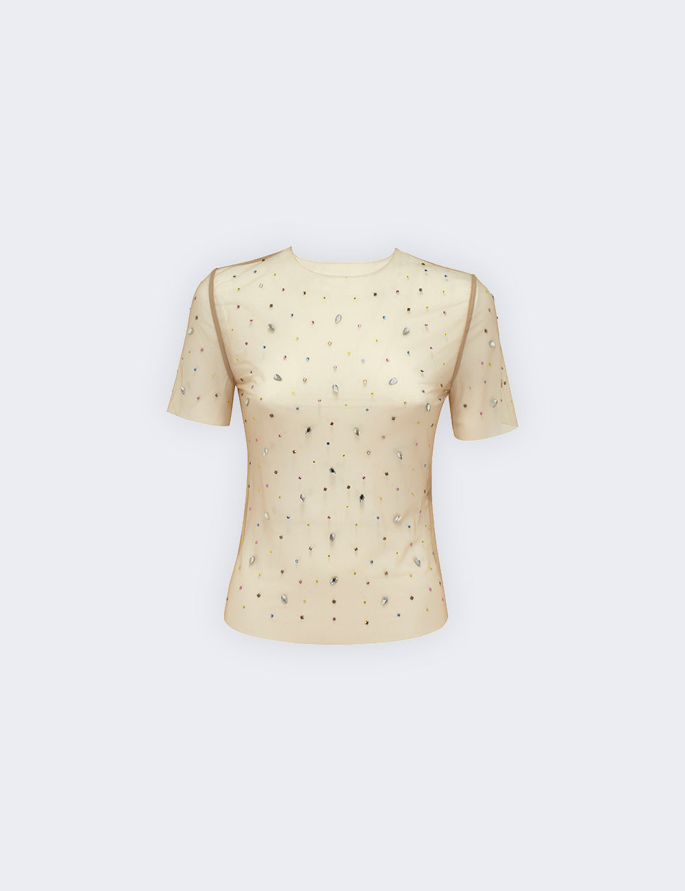 Transparent T-shirt with rhinestones